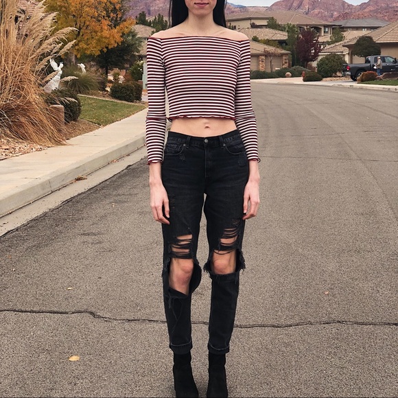 LAST ONE ๐ฉ Maroon/White Striped Ribbed Top - Picture 3 of 4